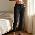 thumbnail image 2 of Lenpel Womens Casual Cropped Pants Fall Tapered High Waisted Comfy Ankle Trousers Plain Straight Leg Work Pants with Pockets(Black,Small), 2 of 6