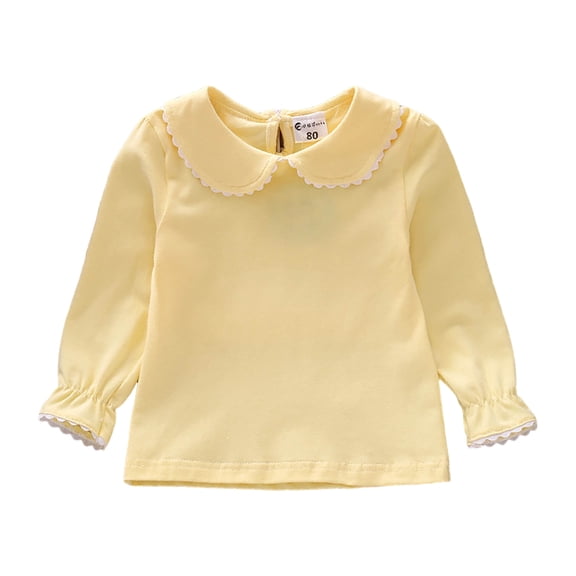 Vdoaml Girls Peter Pan Collar Long Sleeve Top Kids Back Keyhole Opening Shirt Children Sweet Casual Blouse 2-3 Years Yellow