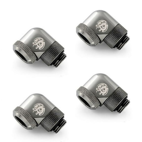 Bitspower G1/4" to Enhance Multi-Link Adapter Fitting for 12mm OD Rigid Tubing, 90 Degree Rotary, Black Sparkle, 4-pack