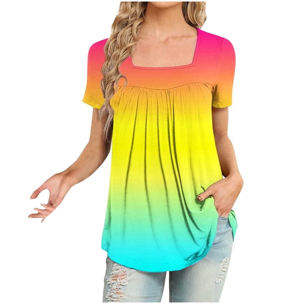 Blusas de Manga Corta para las Mujeres, Blusa de Camiseta Suelta Casual Hecha de Tela Cómoda para Todo el Uso Diario de Temporada, Blusas para las Mujeres Casual