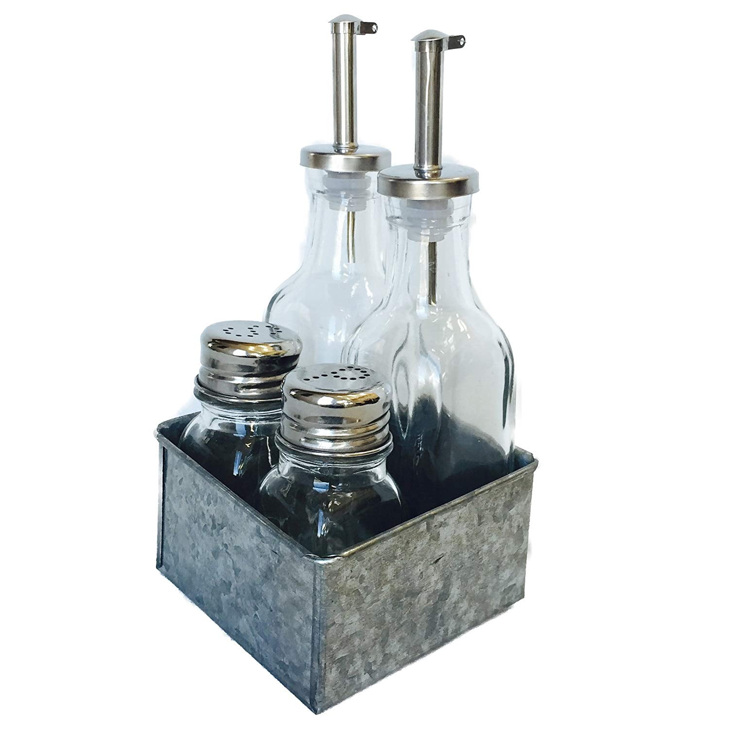Farmers Market Oil, Vinegar, Salt and Pepper, Galvanized Boxed Set, 5