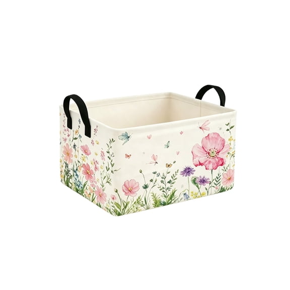 Rectangular Storage Basket,Flower Printed Waterproof Storage Bin for Bedroom | Collapsible Storage Bin Organizer Shelf for Clothes Stacking,Toy Classification