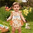 thumbnail image 2 of Tisuna Easter Summer Bodysuit For Baby Girls Cartoon Carrot Print Ruffled Sleeve Square Neck Romper Cute Soft Baby Kids Festival Jumpsuit Clothes Yellow Size 9-12 Months, 2 of 9