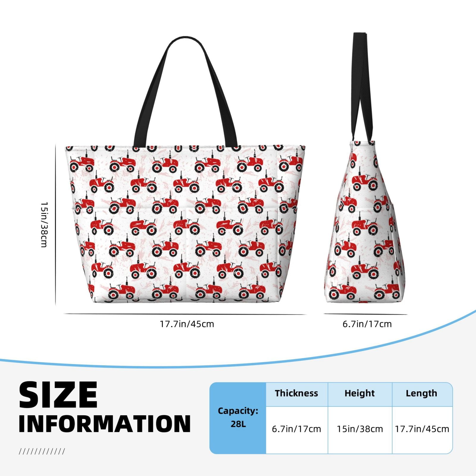 Kuqiui Red Wheeled Tractors Print Beach Pool Bags Tote for Women Ladies Large Gym Tote Carry On Bag for Weekender Travel Waterproof