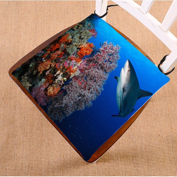 PHFZK Underwater Chair Pad, Great Shark Sea Animal Seat Cushion Chair Cushion Floor Cushion Two Sides Size 16x16 inches