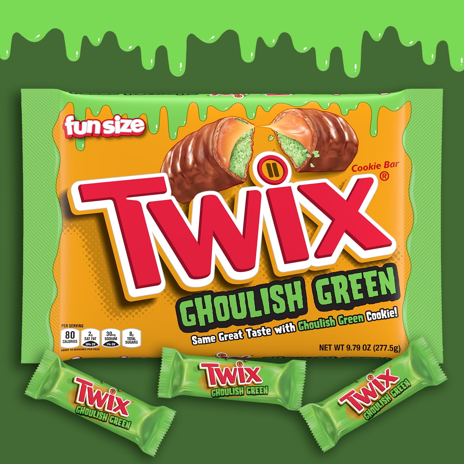 Twix Ghoulish Green Fun Size Halloween Chocolate Bars - 9.8 oz Bag