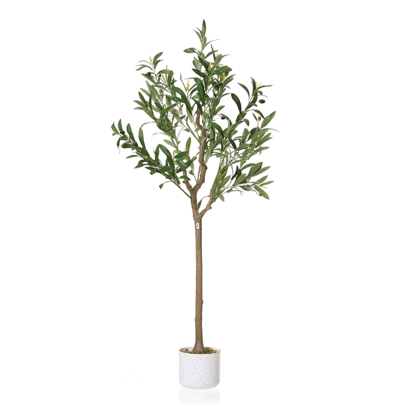 EcoSummer 4FT Artificial Olive Tree with Planter – Lifelike Silk Leaves & Fruits, Bendable Stems, Indoor/Outdoor Home Office Decor
