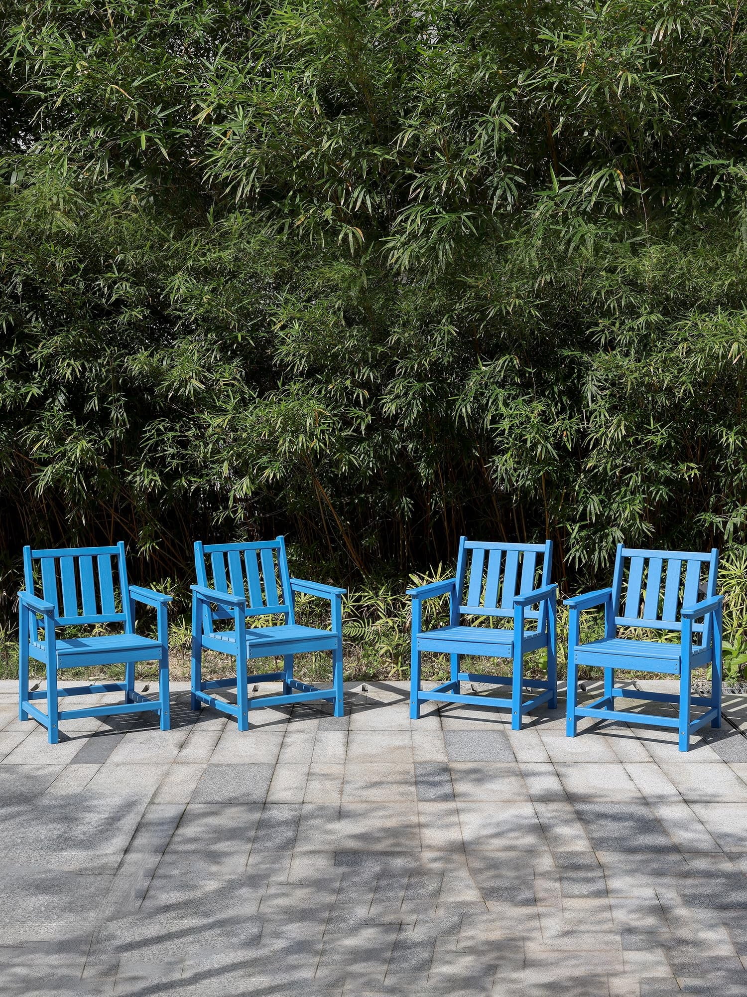 HDPE Dining Chair Set of 4, All Weather Outdoor Dining Chairs with Ergonomic Backrest, Heavy Duty Patio Chairs for Backyard, Garden, Poolside, Deck, Sky Blue