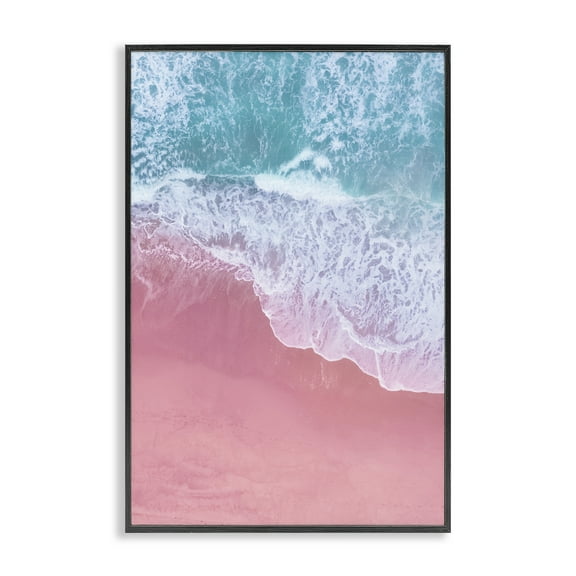 Stupell Industries Pink Surf Tide Landscape & Nature Photography Black Framed Art Print Wall Art, 12 x 18