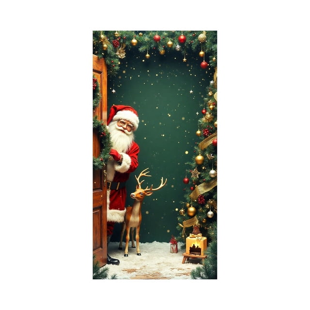 Decoraciones de Navidad Cubierta de Puerta de Navidad de 35 X 72 Pulgadas Cortina de Puerta de Navidad Decoración de Puerta Y Pared Del Día de Navidad Decoración de Fiesta de Vacaciones Decoraciones D