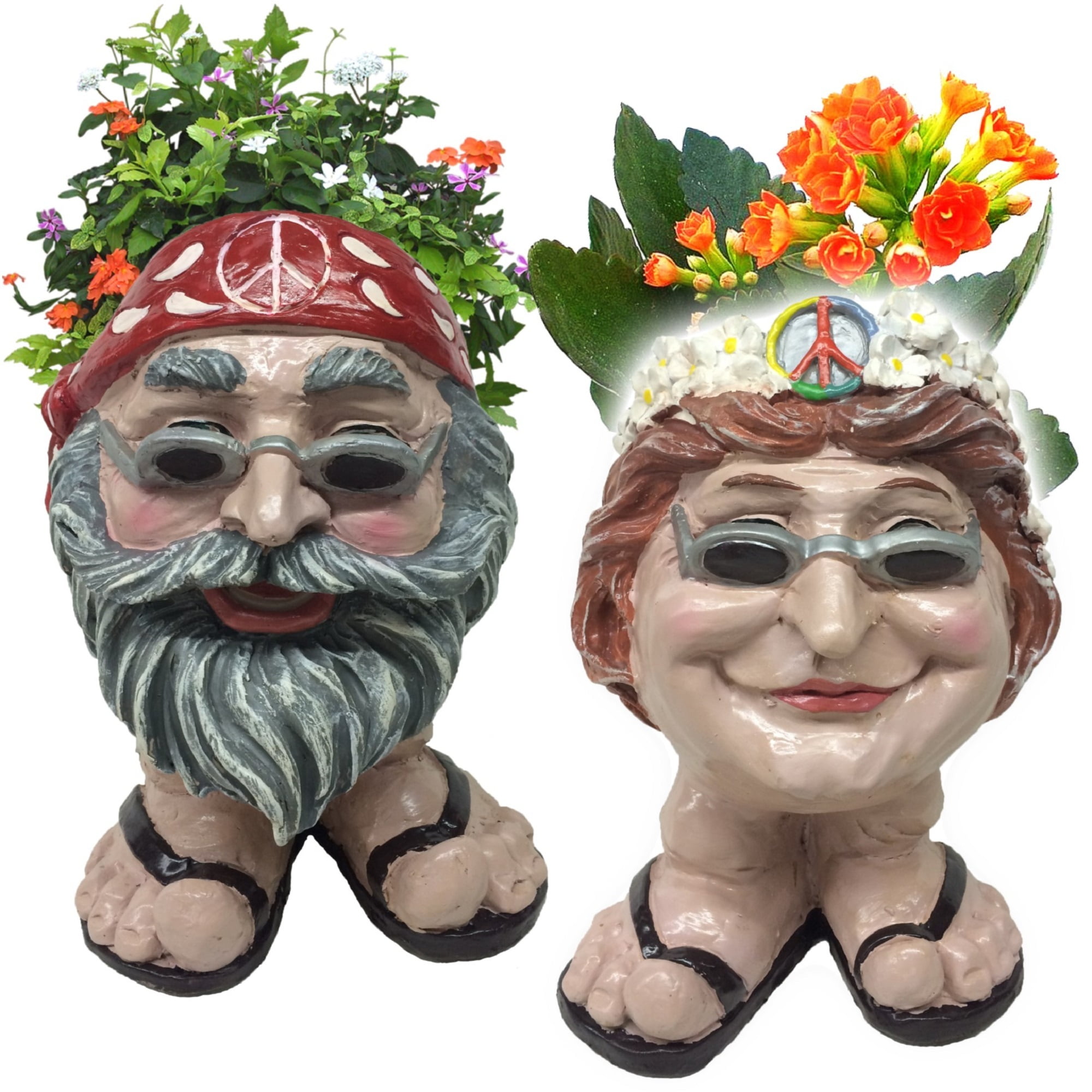 Homestyles 12"H Muggly Hippie "Jerry" and Flower Child "Janice" Painted