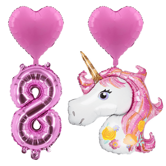Unicorn Party Balloons Number 8 Pink Foil Birthday Decorations