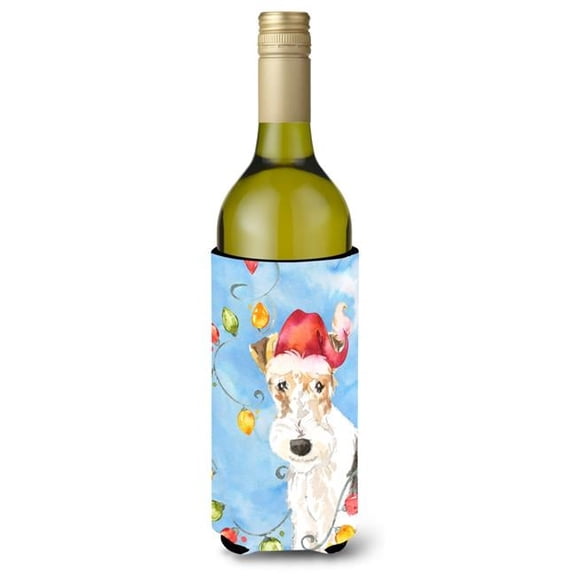 Christmas Lights Fox Terrier Wine Bottle Beverage Insulator Hugger