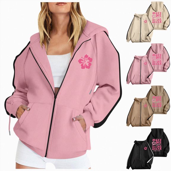 COMVALUE Cute Flower Hoodie for Woman Preppy Sweatshirts Trendy Puff Print Letter Graphic Hoodies Casual Pullover Tops (Pink, XL)