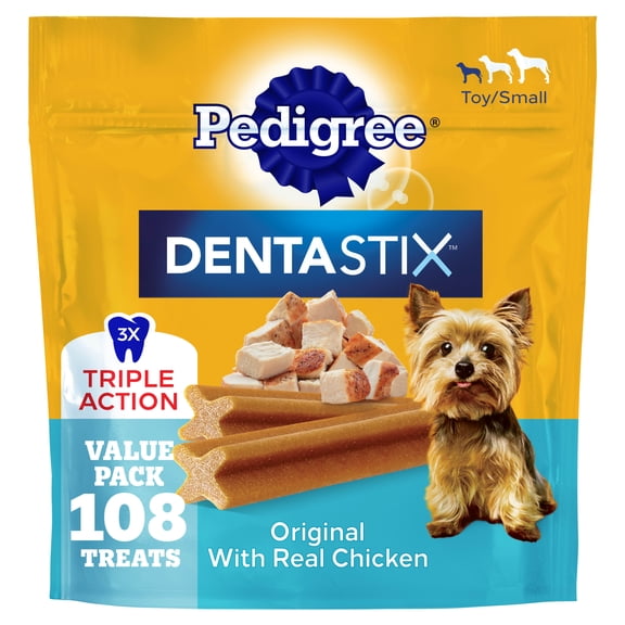 Pedigree Dentastix Dental Chews for Dogs, Small and Toy Breed, Original Real Chicken, 1.6 lb. Bag