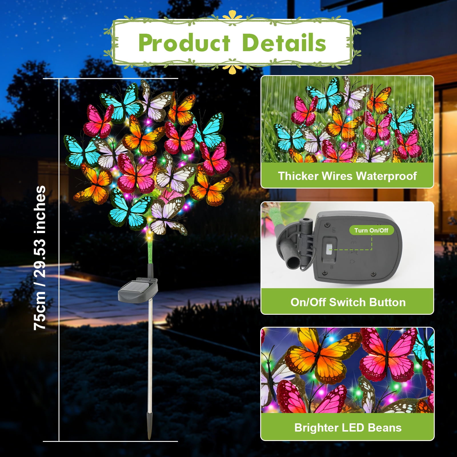 TopZoo Outdoor Solar Lights, 8 Packs Solar Garden Lights Waterproof, Multi-Color Butterfly Flower Garden Decor Waterproof, Outdoor Decor for Yard, Patio, Landscape, Planter, Lawn Christmas, Walkway
