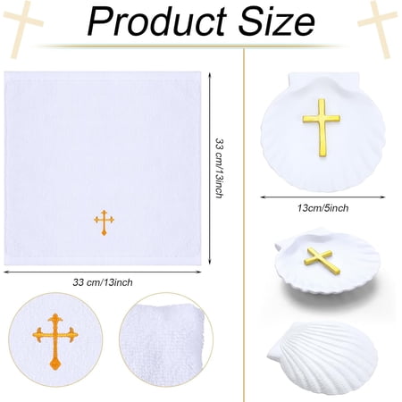 GUFENG-Baptism Towel Shell Set for Boys Girls Baptism Towel with Shell Set Baptismal Cloth Christening Towels with Embroidery Cross Baptismal Shells Gifts for Christening Party Favors(Gold)