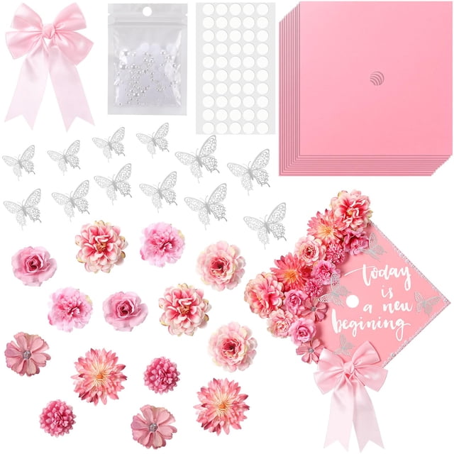Kit de decoración para gorras de graduación MotiMind, 41 unidades, color rosa