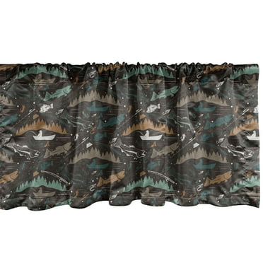 Ambesonne Fishing Theme Window Valance, Fishes and Fishermans, 42" x 12", Dark Taupe Multicolor