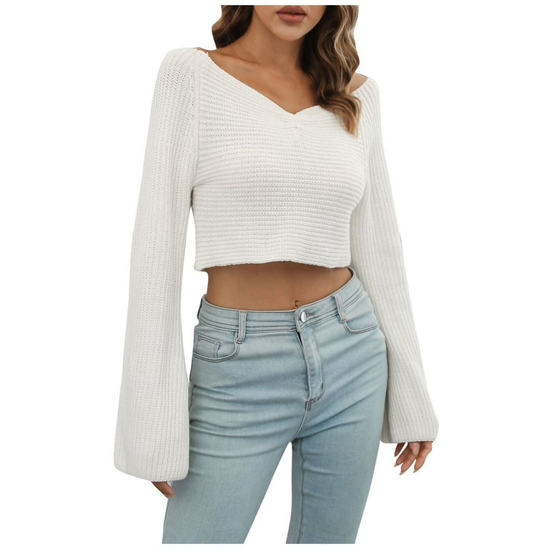 White long top sleeve cropped sweater