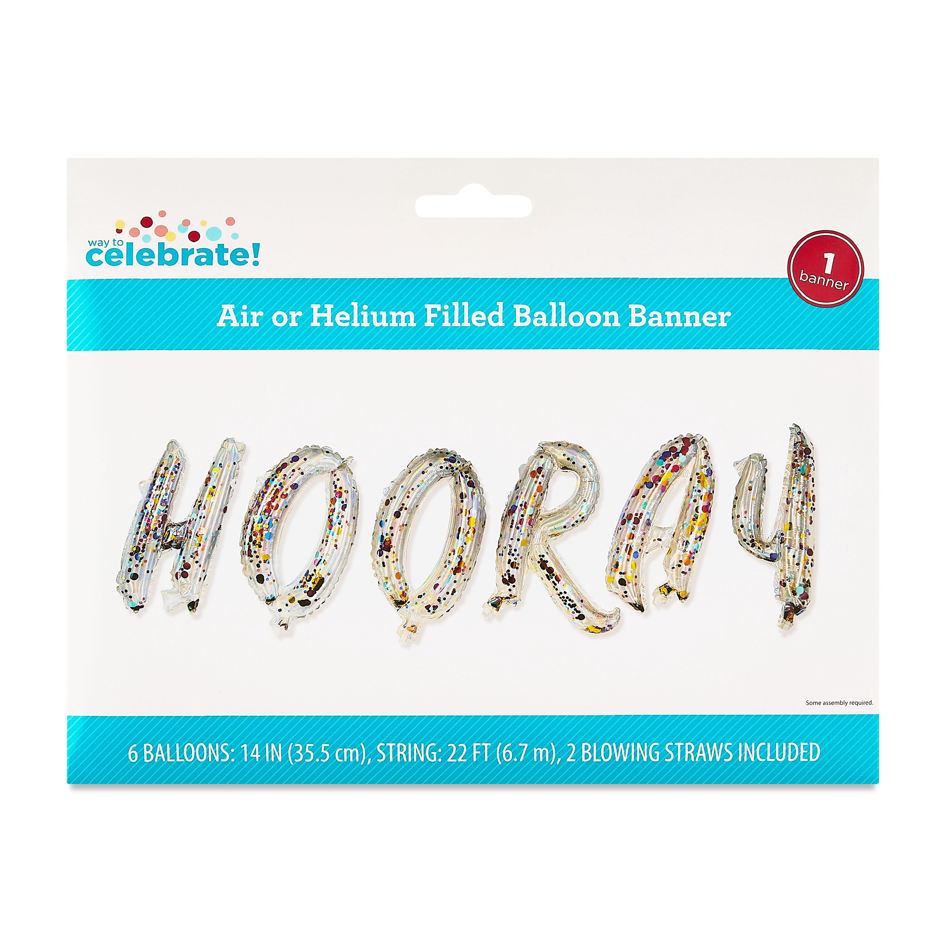 Multicolor Hooray Confetti Metallic Foil Balloon Banner, 9 Pieces, by Way To Celebrate