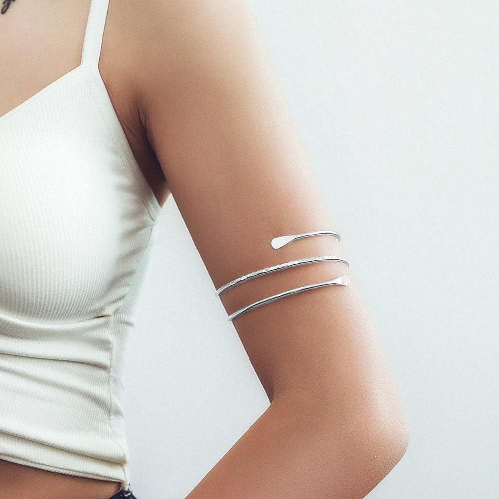 2Pcs Upper Arm Bracelet Cuff Bangle Minimalist Gold Metal