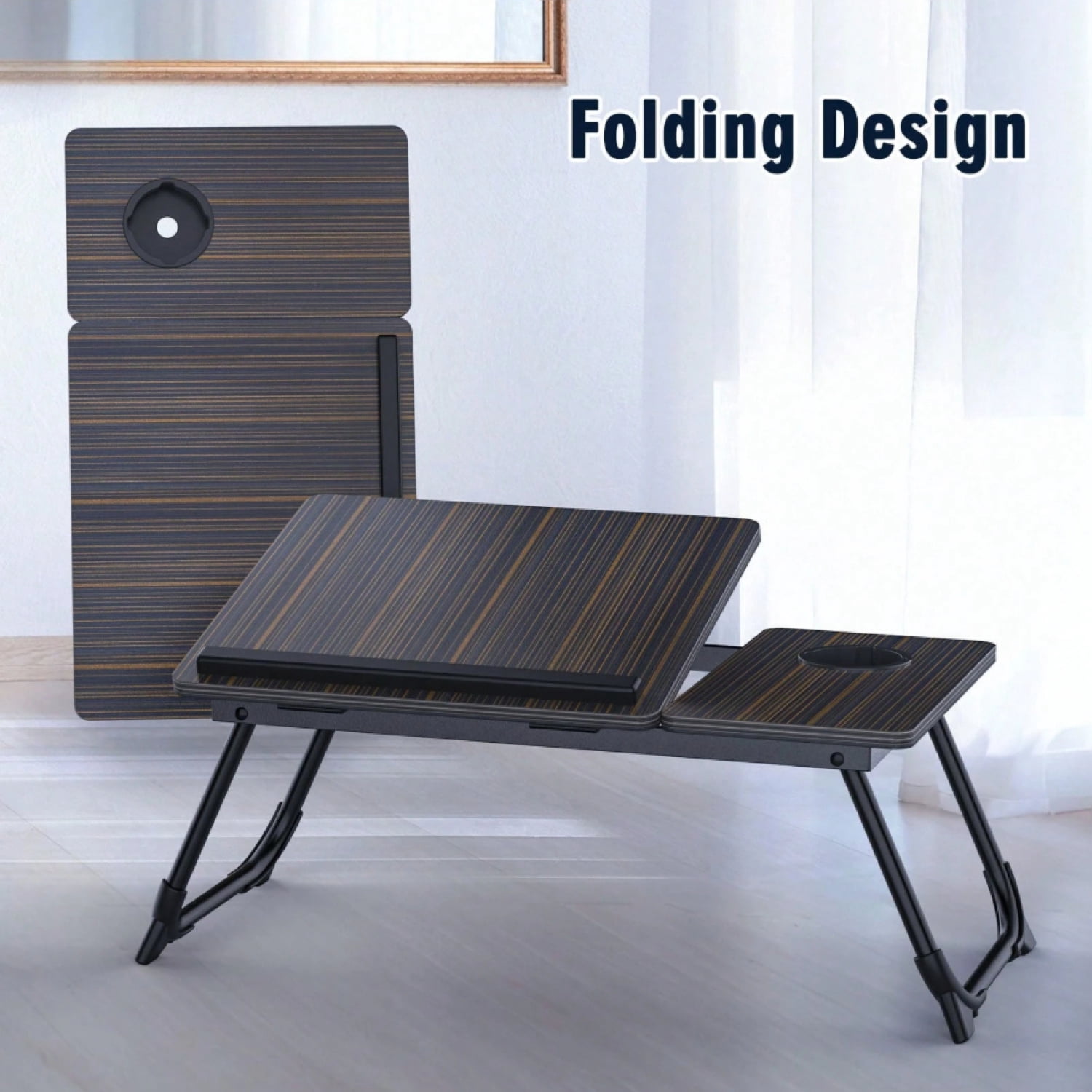 NTGFU Laptop Desk for Bed Couch, Adjustable Foldable Bed Table with Cup Holder, Breakfast Serving Tray, Portable Laptop Lap Desk Stand for Working Reading Writing Eating Gaming In Bed Sofa Floor