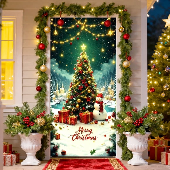 Cortina navideña para puerta | Cortina navideña de Papá Noel para puerta, ideal para decoración de pared y mesa