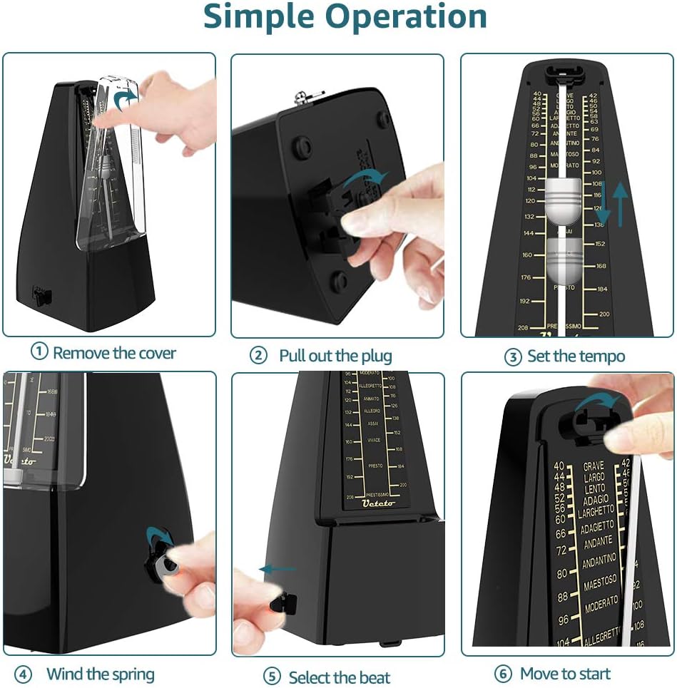 Ueteto Mechanical Metronome Black/Loud Sound Piano Drum Violin Guitar