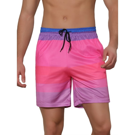 INSPIRE CHIC Men's Drawstring Waist Colorful Pattern Hawaiian Swim Board Shorts 30 Pink