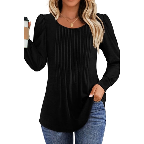 Fantaslook Pleated Blouses for Women Dressy Casual Long Sleeve Shirts Fall Tunic Tops