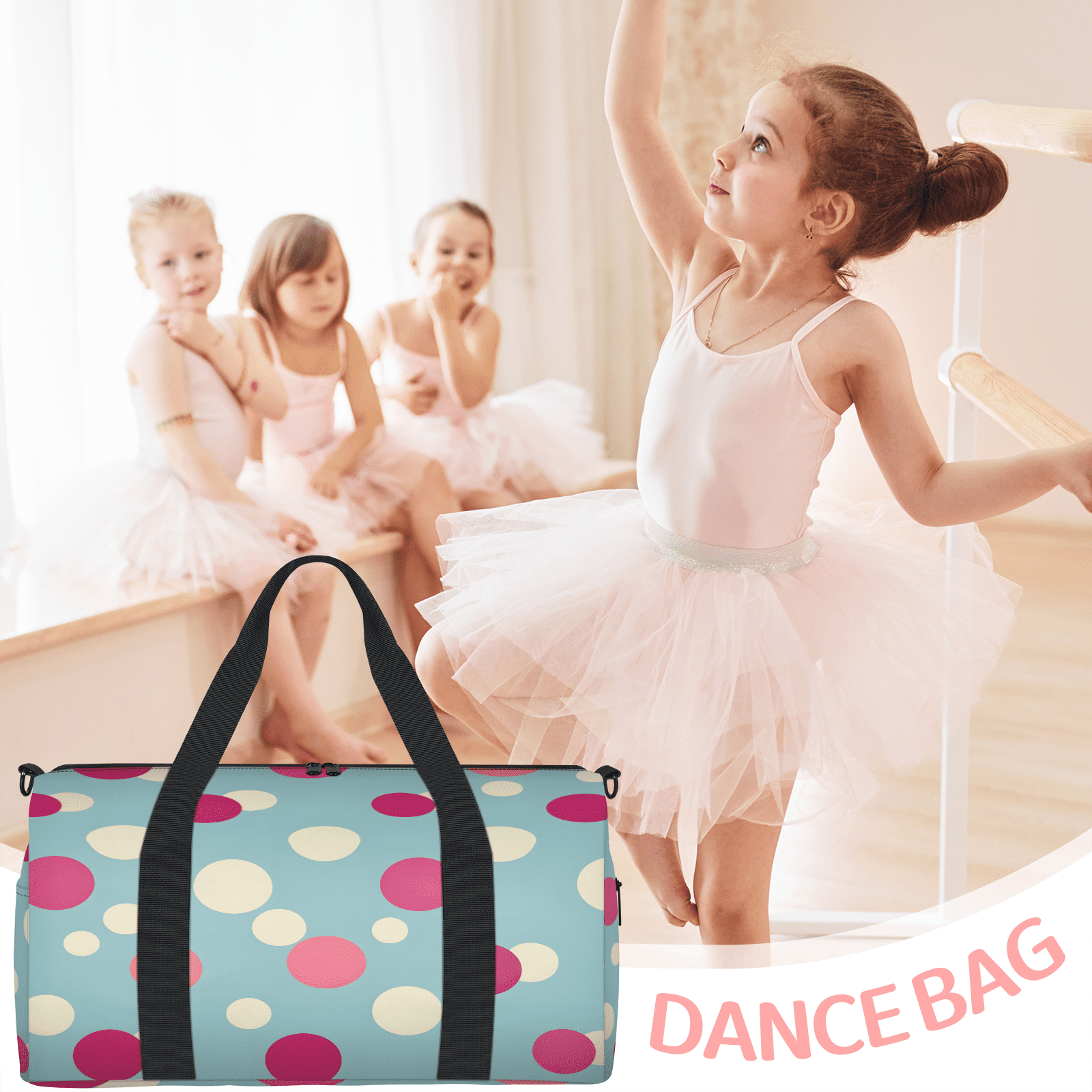 Herdesigns Polka Dot Travel Duffle Bag Sports Yoga Weekender Overnight Carry on Workout Bags Lightweight Waterproof Gym Tote Bag for Women Watercolor Rainbow Colorful
