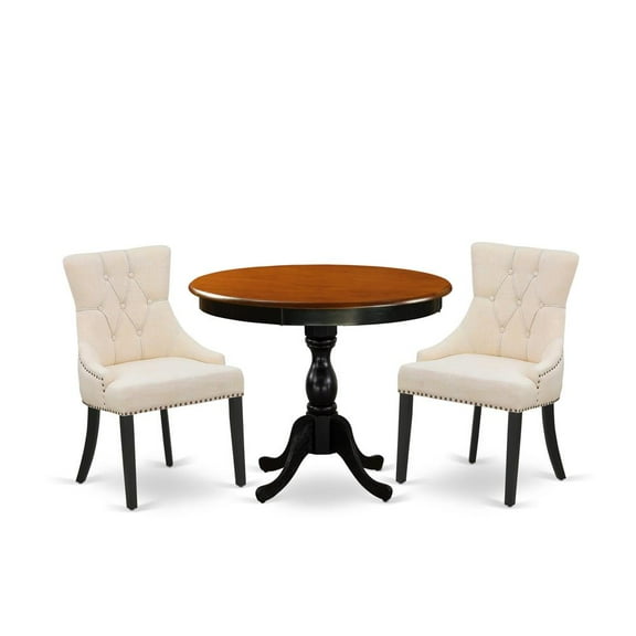 AMFL3-BCH-21 - Kitchen Table and 2 Blue Linen Fabric Chairs - Black Finish