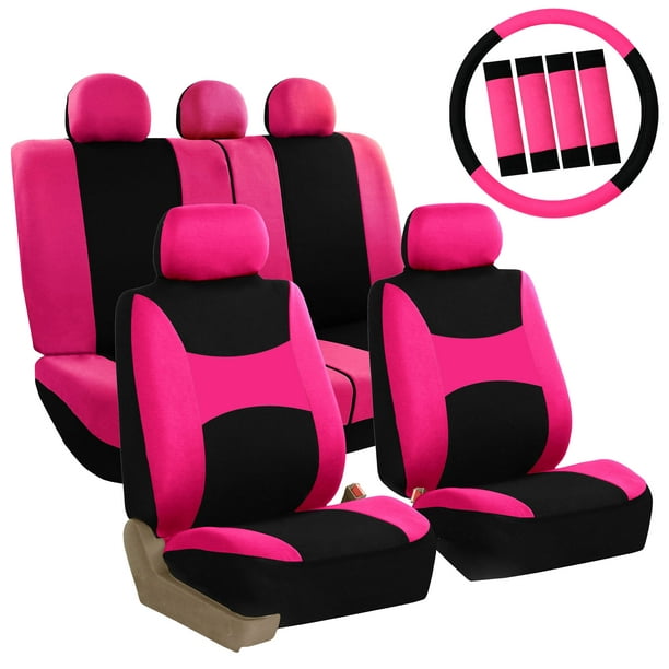 Stylish Pink Car Accessories Set - Seat Covers, Steering Wheel Cover,  Headrest Cover, and More