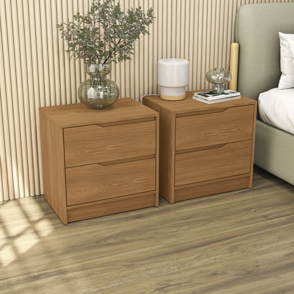 Kappesberg Brooklyn Set of 2 Modern Nightstands with Drawers – Golden Oak, Ideal for Adults & Teens
