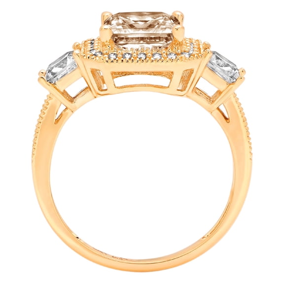 3.005 ct Princess Cut Simulated Champagne Diamond Three-Stone Engagement Ring for Women in 18K Yellow Gold