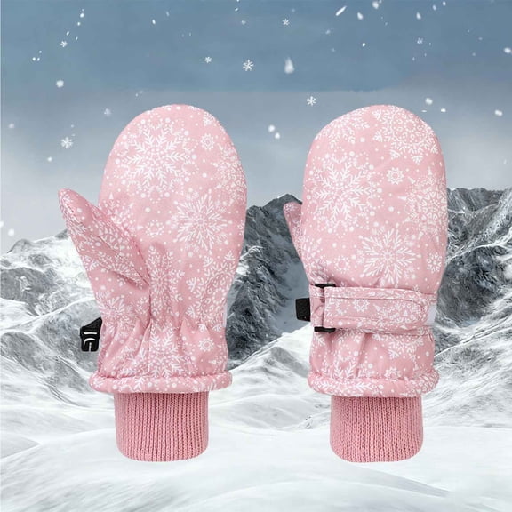 NAISIBABY Kids Girls Ski Gloves (6Months-6T), Thermal Fleece Lined Waterpoof Graphic Winter Outdoor Snow Mittens Pink