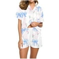 thumbnail image 2 of ClodeEU Women's Cute Heart Printed Short-Sleeve Pajama Set, 2 Piece Button Up Matching Sleepwear Light Blue,Womens Plus M, 2 of 5