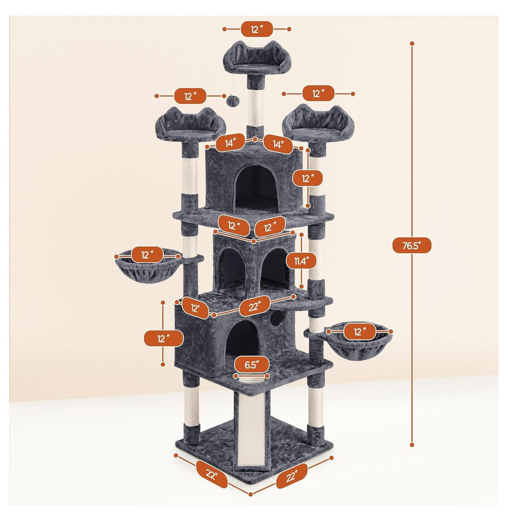 Cat Tree for Large Cats 76.5", Extra Large Cat Tower with Scratching Posts & Perches