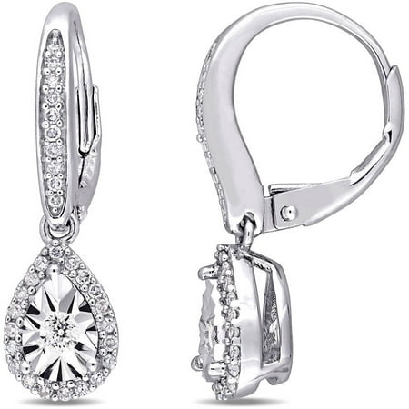 Miabella 1/3 Carat T.W. Diamond Sterling Silver Teardrop Halo Earrings