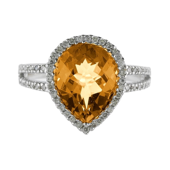 14k White Gold Pear Cushion Citrine And Diamond Ring