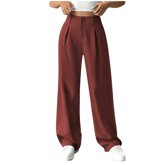 Yanlir Flared Pants for Women's Spring Summer Solid Color Versatile Straight High Waisted Wide Leg Loose Pants Ankle Length Workout Trousers(Wine,2XL)