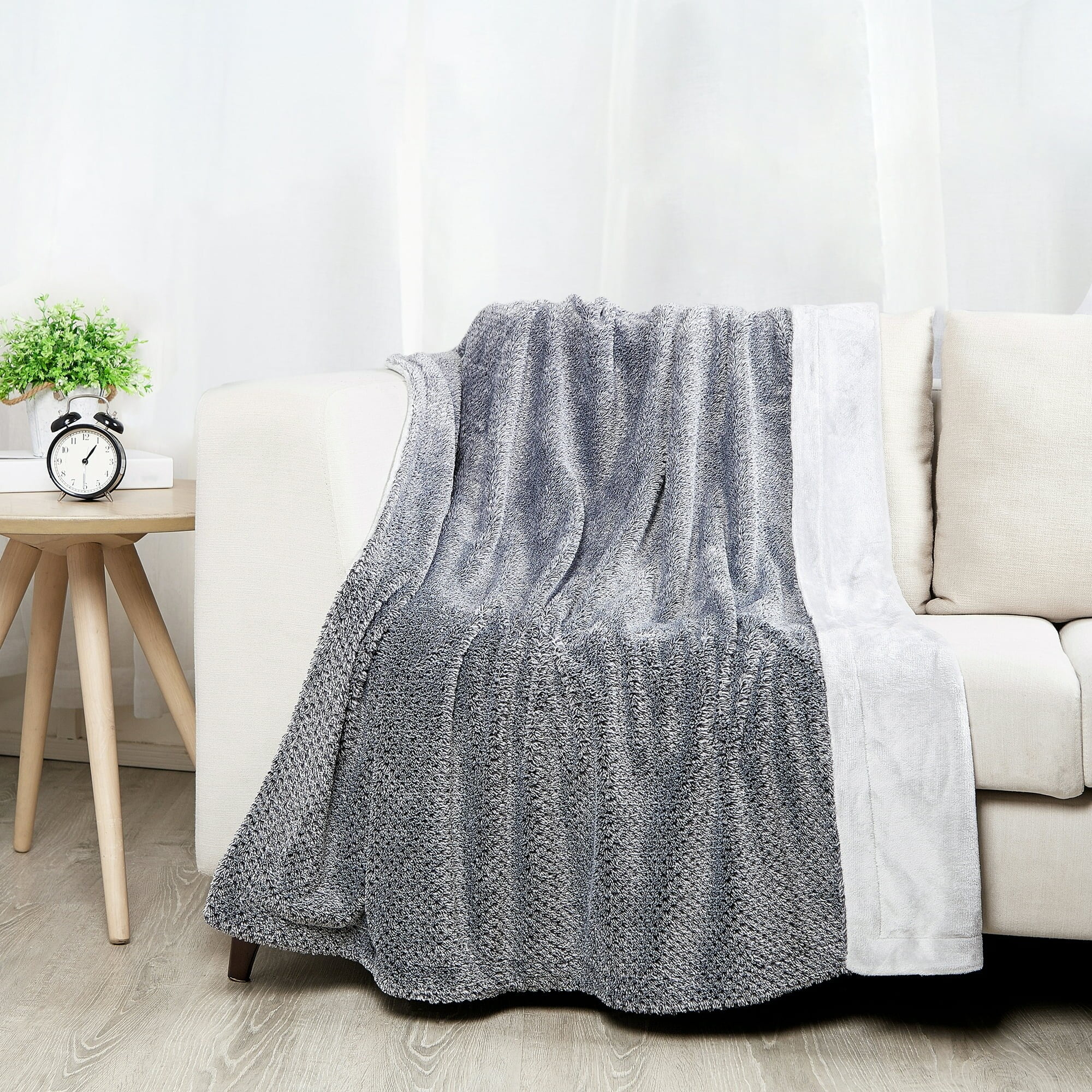 SoftLux Melange Navy and Blue Waffle Texture Velvet Plush Fleece Dual Layer Reversible Throw Blanket, 50" x 60", Adults and Teens