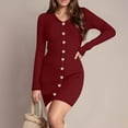 thumbnail image 2 of Ygbgbb Women's Knitted Cedar Pullover Button Long Sleeved V-Neck Dress (Wine,XXL), 2 of 7