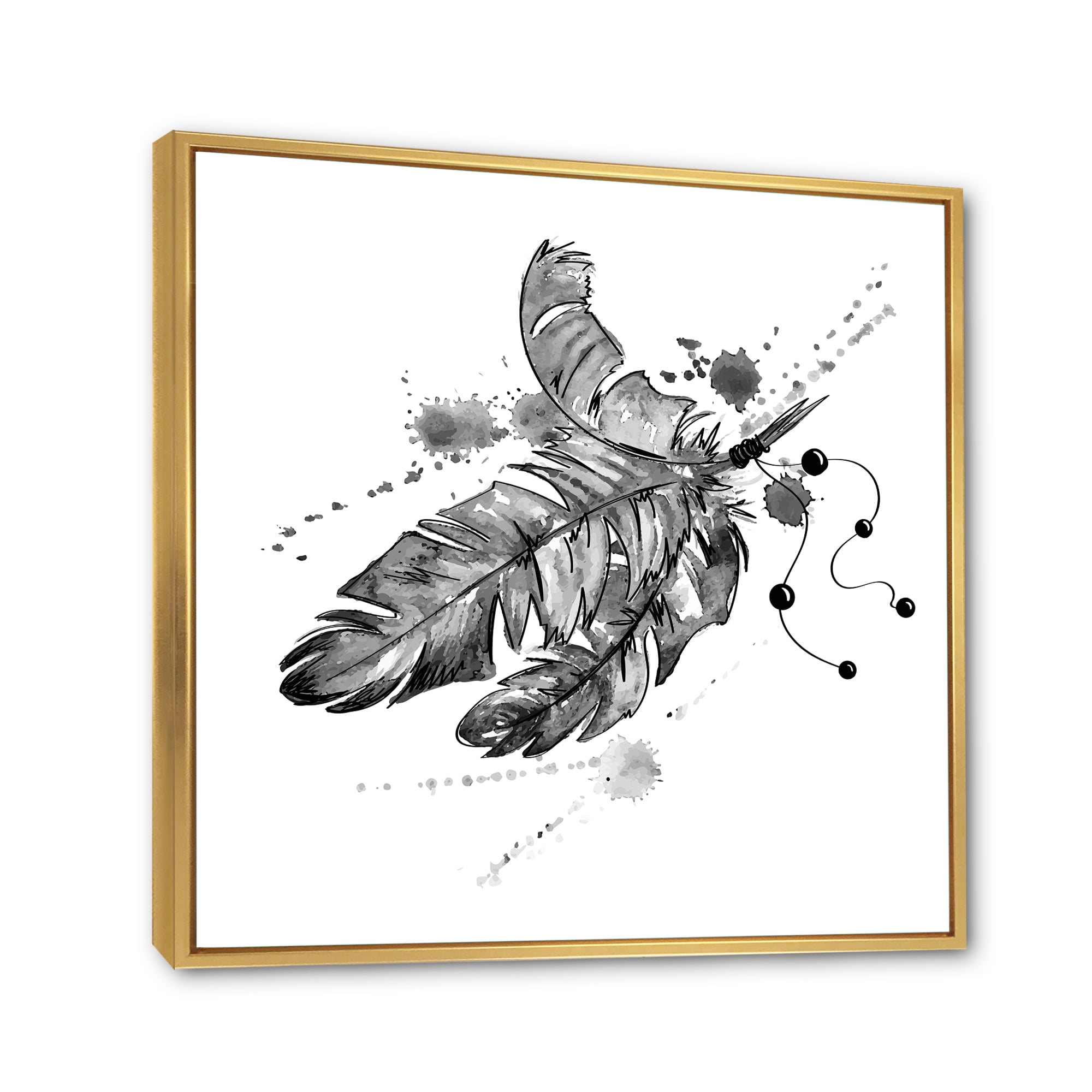 Designart 'Black and White Feathers Impression' Traditional Framed Canvas Wall Art Print