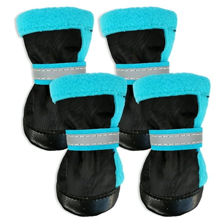 TELOLY 4Pcs Dog Shoes Easy Wear Dog Boots Secure Fit Dog Winter Boots Blue 4.5*3.8cm
