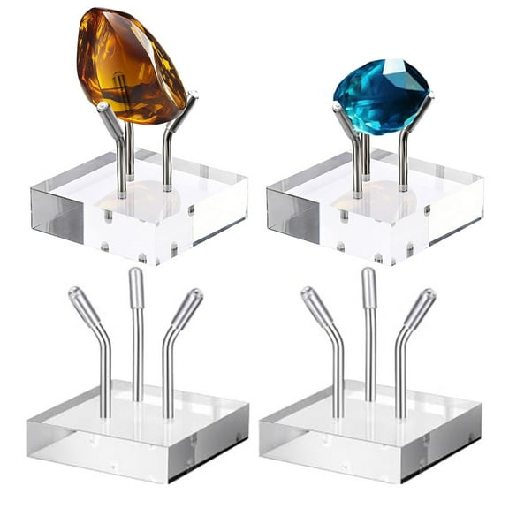 4 Pack Clear Acrylic Display Stands with 3 Peg Design for Collectibles