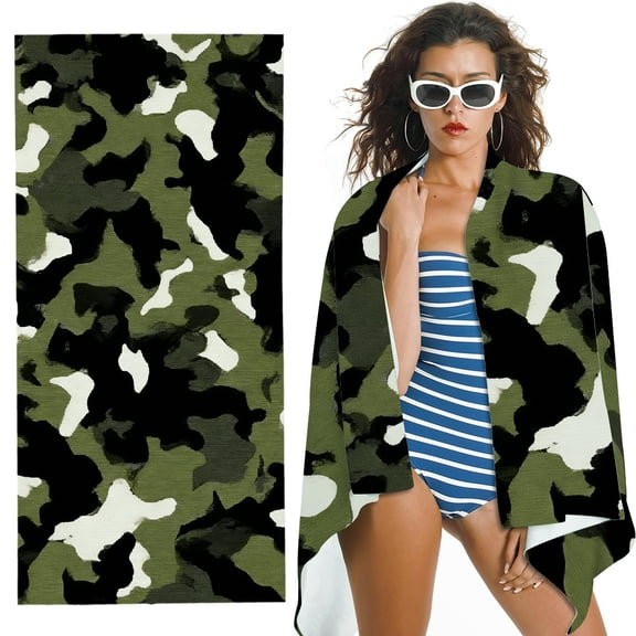 RKSupls Camouflage Pattern Military Microfiber Beach Towel, Extra Large Quick Dry Lightweight Absorbent Towel for Travel Swimming Camping, Soft Super Absorbent- 30x60 in