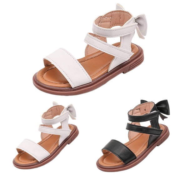 XIMIN Toddler Little Girls Open-Toe Sandals with Bow Back Detail Non-Slip Rubber Sole Summer Shoes for Casual Dressy Beach Wear (White, 12-18 Months)
