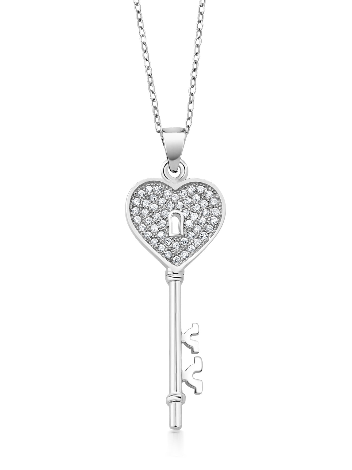 Dahlia Lock and Key Red Cubic Zirconia Silver Pendant Necklace